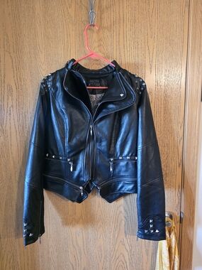 Black Studded Faux Leather Moto Jacket